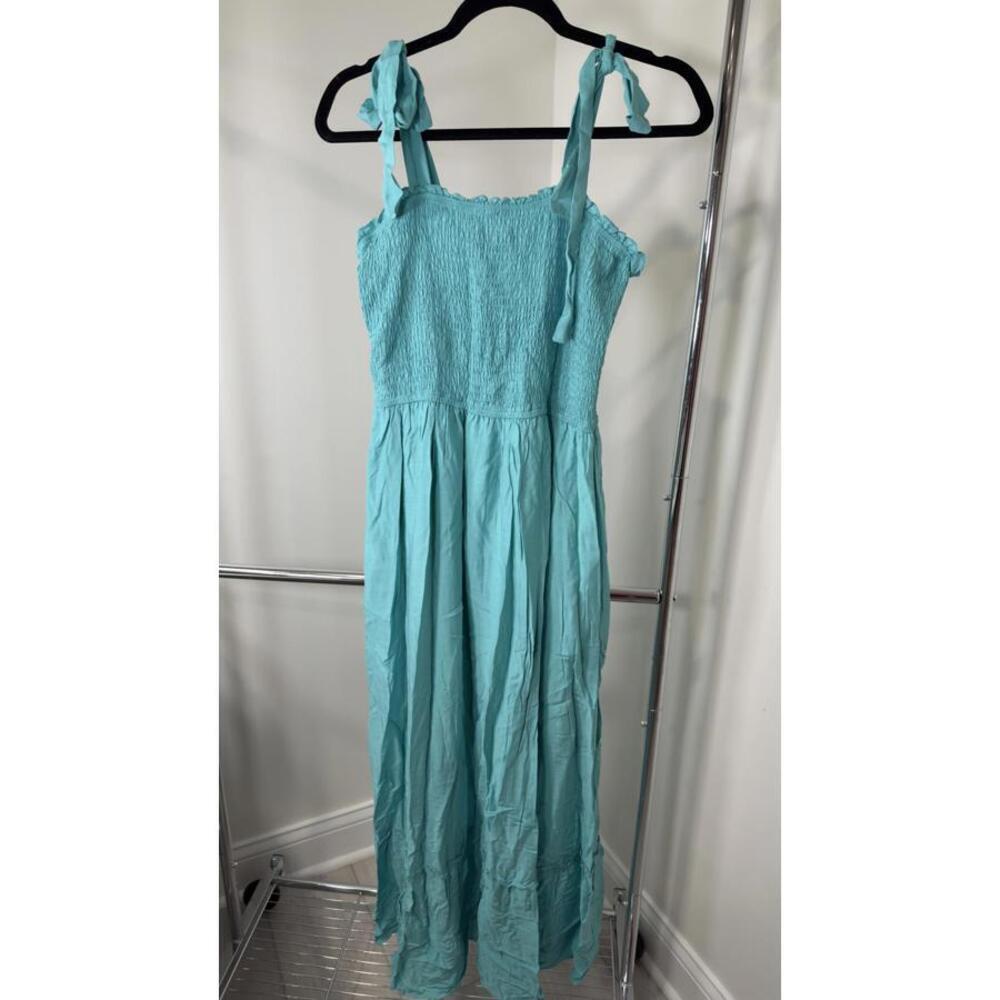 ZESICA Smocked Maxi Dress - Aqua Blue, Size L